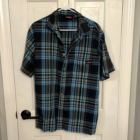 Blue plaid shiort sleeve button down shirt - Dickies - L (42-44) - Picture 1 of 3